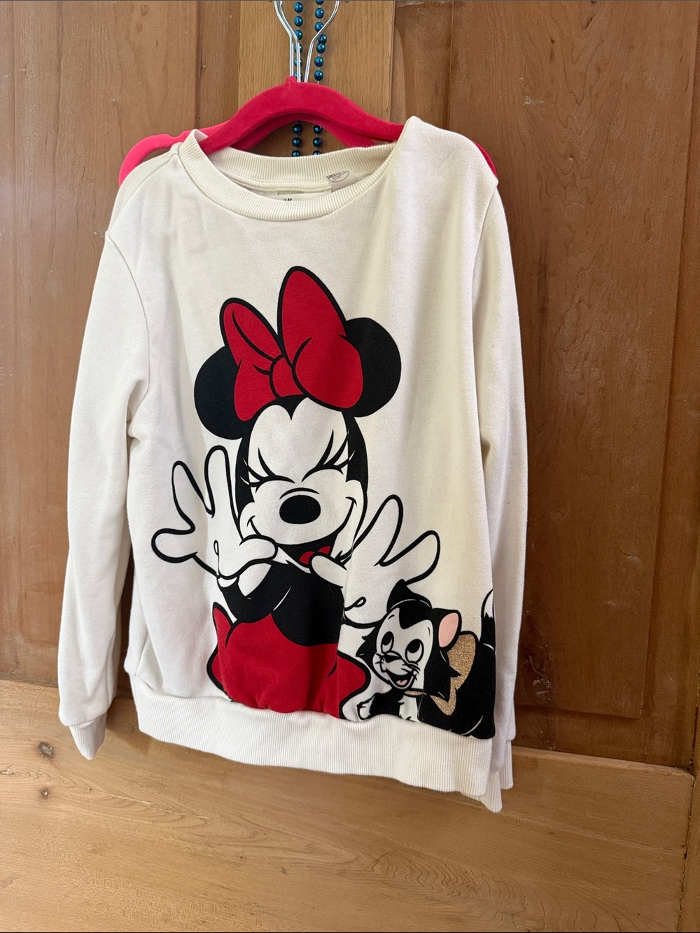 H&M Girls Cream Minnie Mouse Graphic Sweatshirt with Red Bow